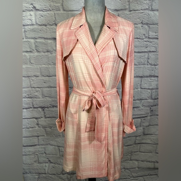 LC Lauren Conrad Pink and Plaid Trench Coat Dress - Picture 1 of 7